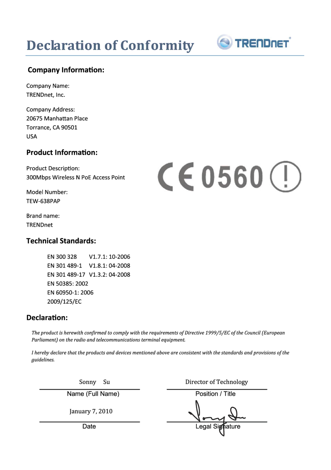 TRENDnet TEW-638PAP 1.01, N300 Wireless PoE Access Point manual 