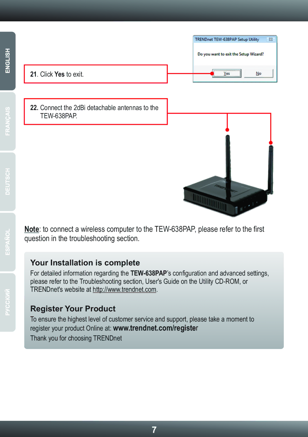 TRENDnet N300 Wireless PoE Access Point, TEW-638PAP 1.01 manual Your Installation is complete Register Your Product 