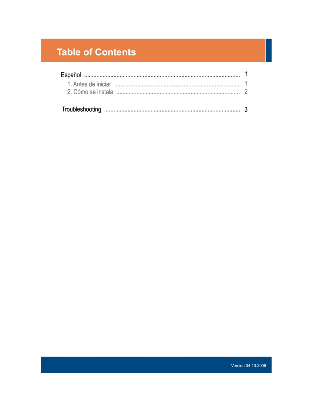TRENDnet PCIWN, PCIWA manual Table of Contents, Español, Antes de iniciar, 2. Cómo se instala, Troubleshooting, Version 