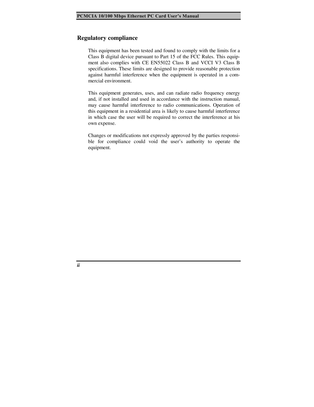 TRENDnet PF-16 PCMCIA user manual Regulatory compliance 