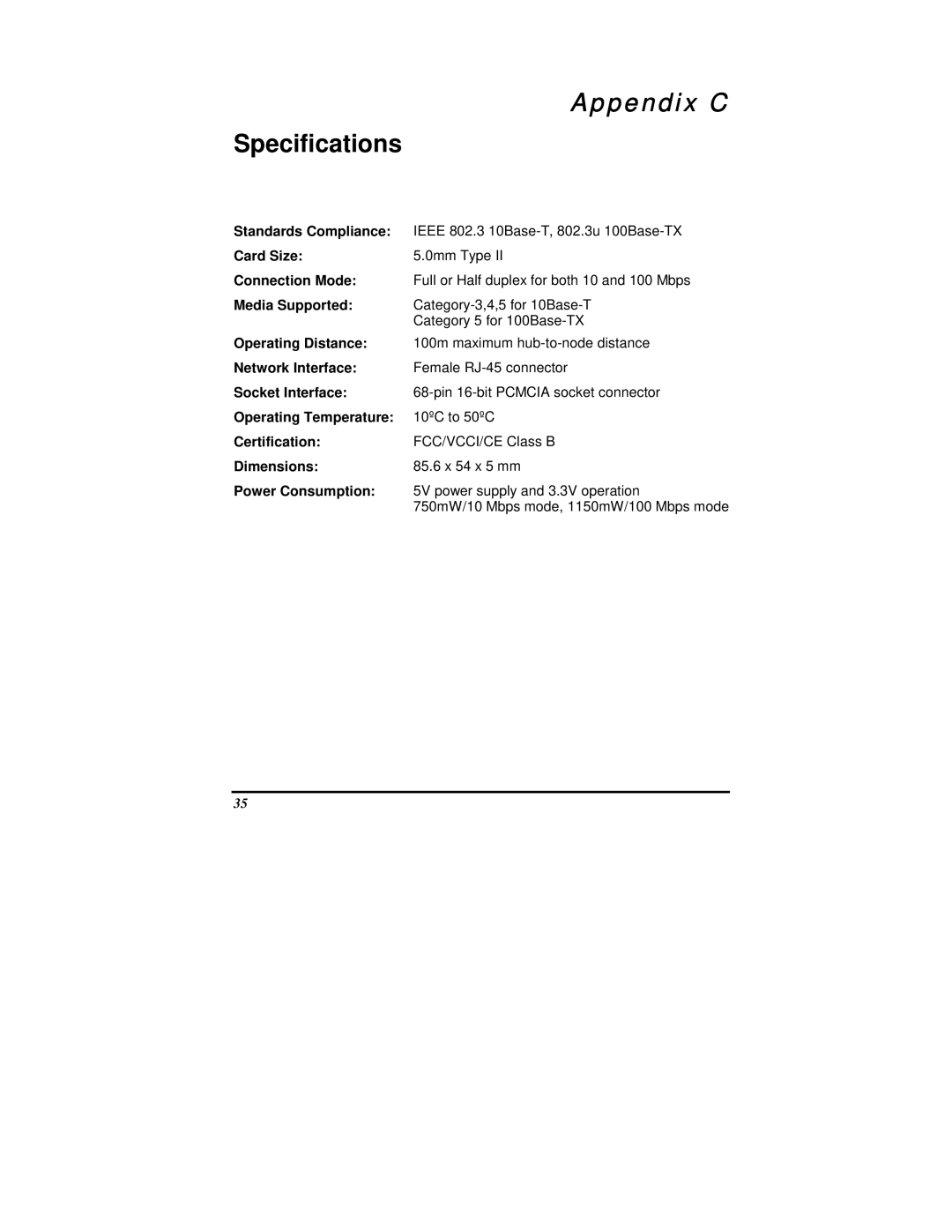 TRENDnet PF-16 PCMCIA user manual Appendix C 