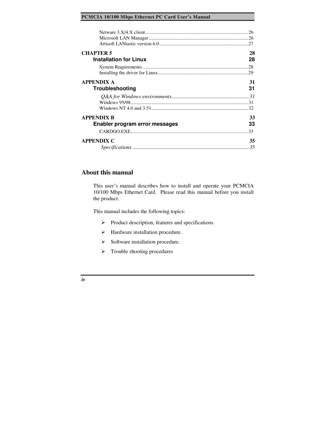 TRENDnet PF-16 PCMCIA user manual About this manual 