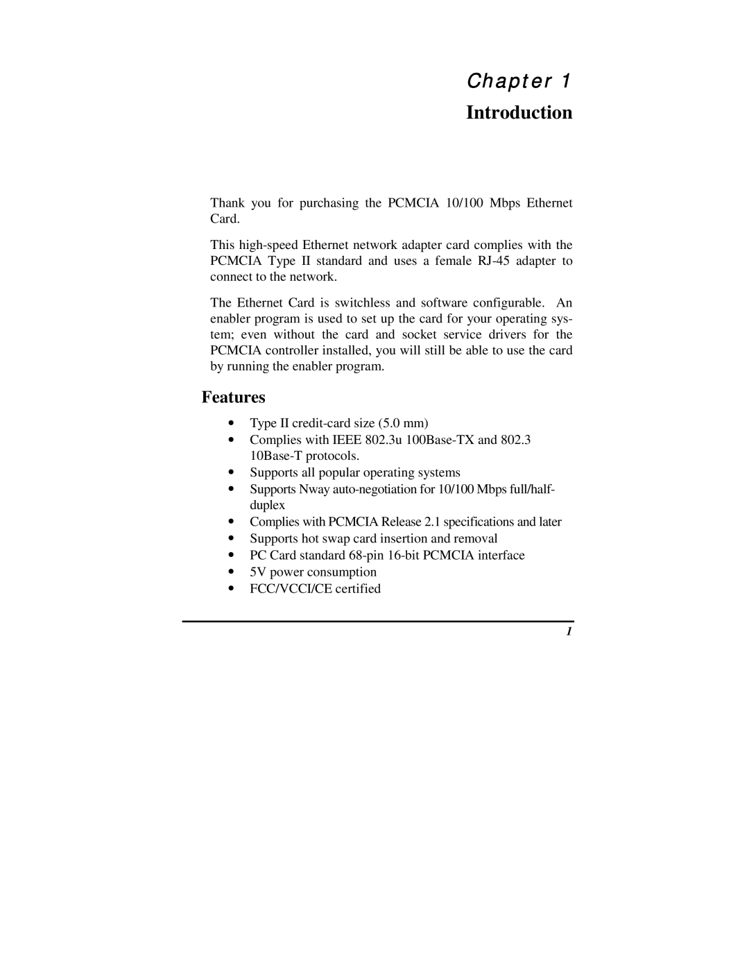 TRENDnet PF-16 PCMCIA user manual Introduction, Features 