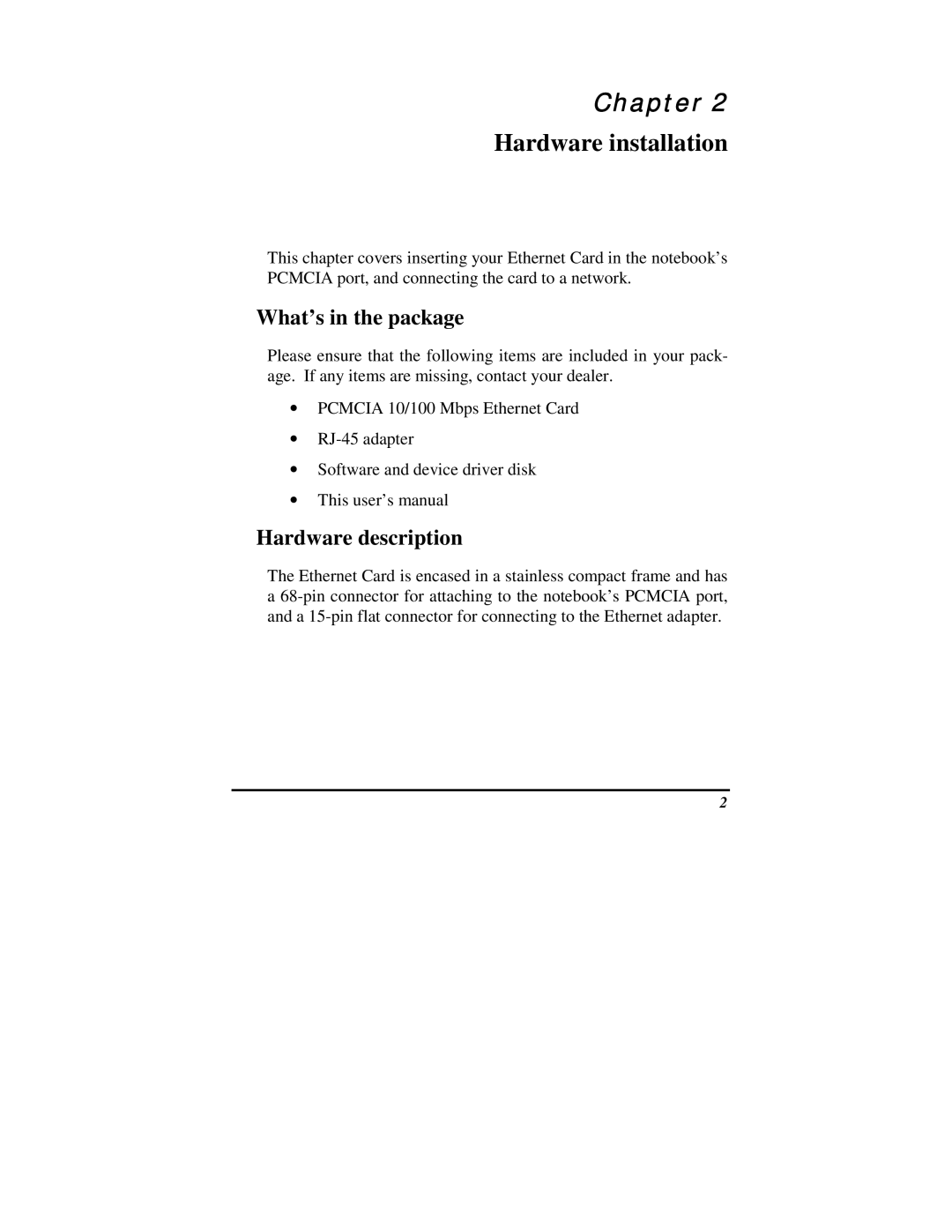 TRENDnet PF-16 PCMCIA user manual Hardware installation, What’s in the package, Hardware description 