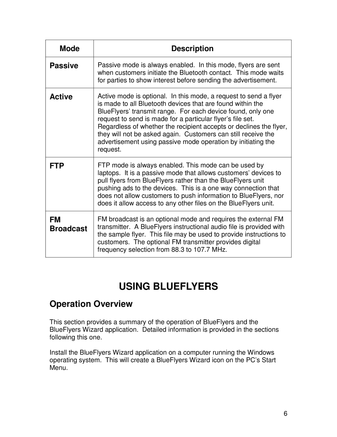 TRENDnet R91007G manual Operation Overview, Mode Description Passive 