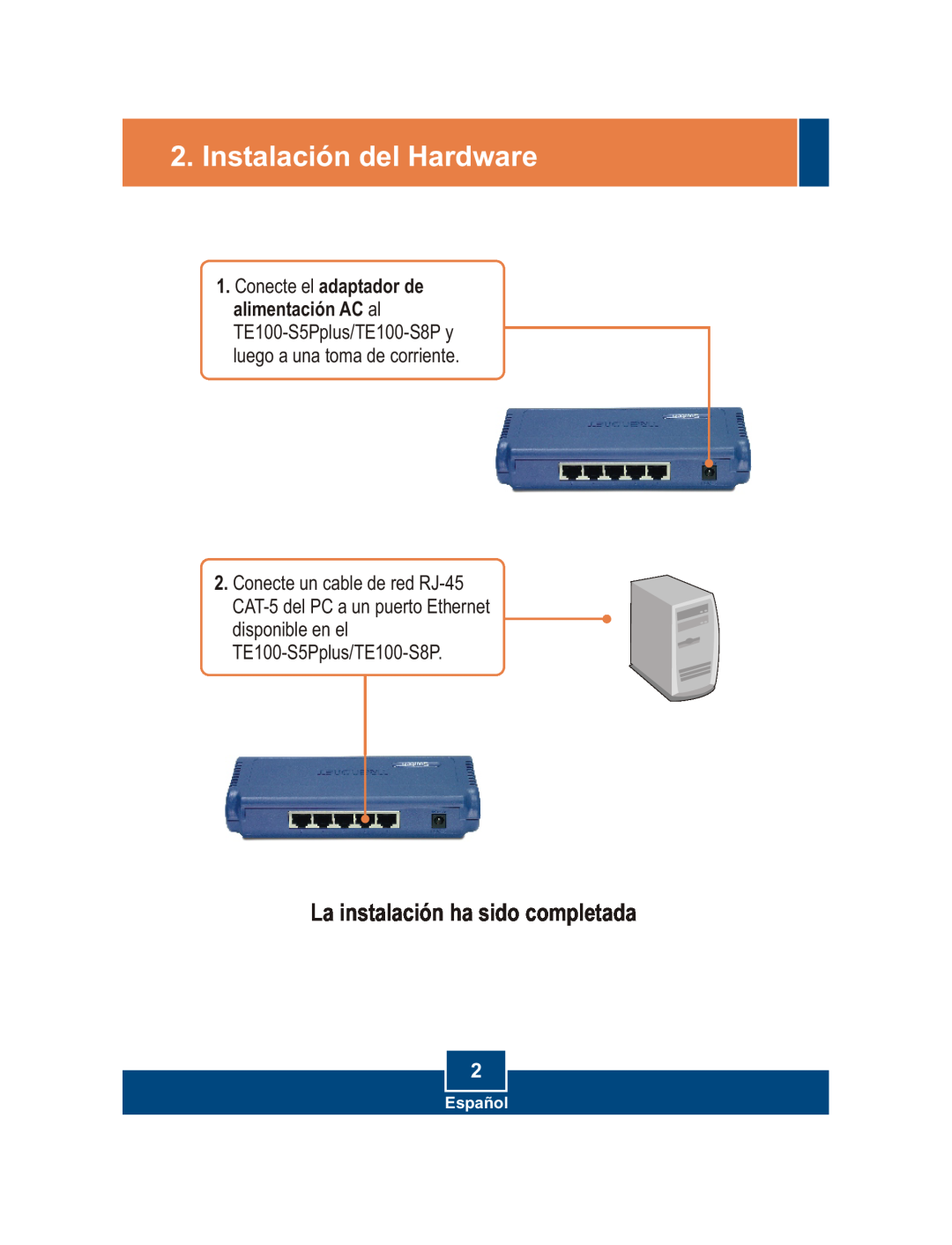 TRENDnet S5Pplus manual Instalación del Hardware, La instalación ha sido completada, Español 