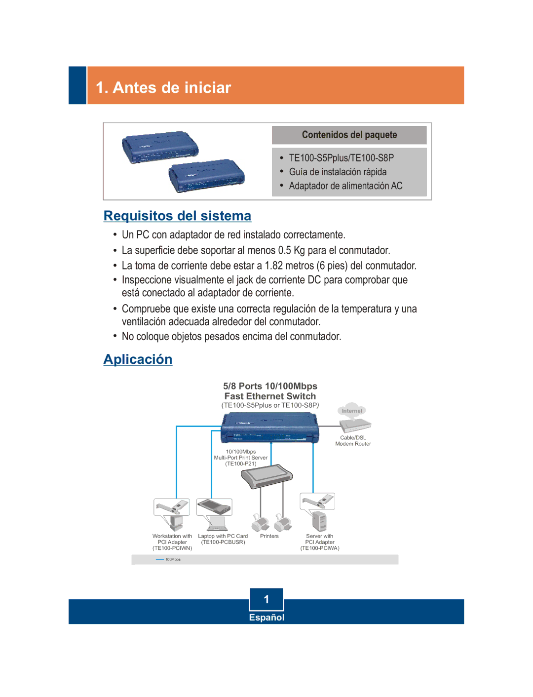 TRENDnet S5Pplus manual Antes de iniciar, Contenidos del paquete 