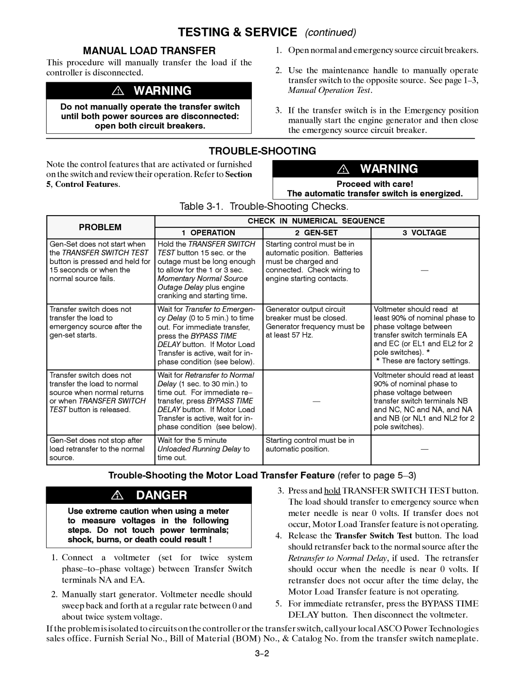 TRENDnet Series 300 manual Testing & Service, Manual Load Transfer, Trouble-Shooting 