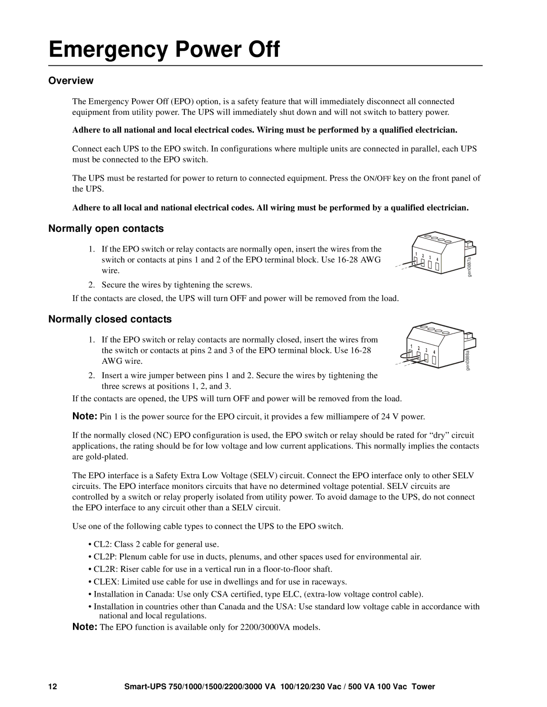 TRENDnet SMT1000 operation manual Emergency Power Off, Normally open contacts, Normally closed contacts 