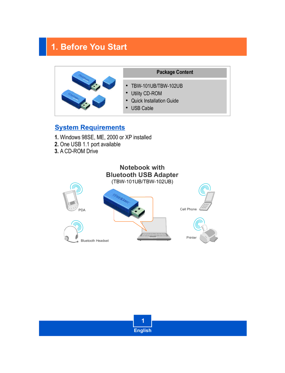 TRENDnet TBW-101UB, TBW-102UB manual Before You Start, System Requirements 