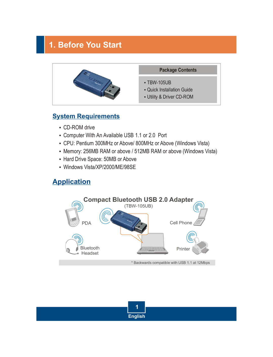 TRENDnet TBW-105UB manual Before You Start, Application 