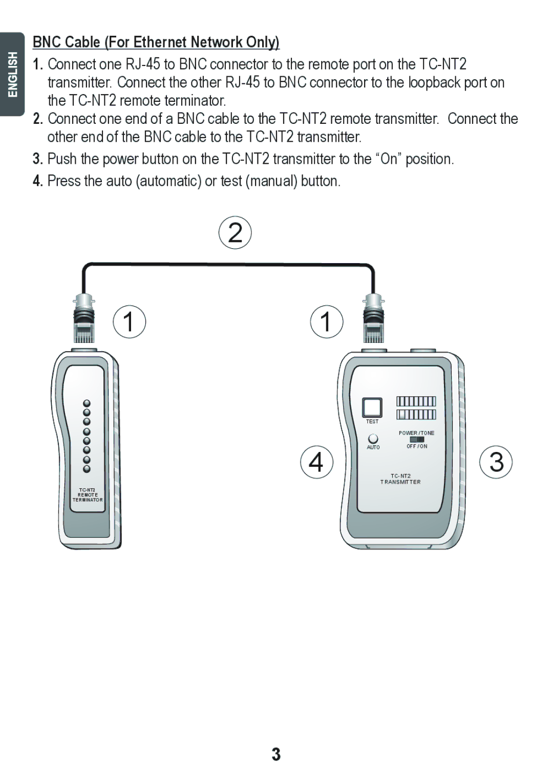 TRENDnet TC-NT2, TRENDnet Network Cable Tester manual BNC Cable For Ethernet Network Only 