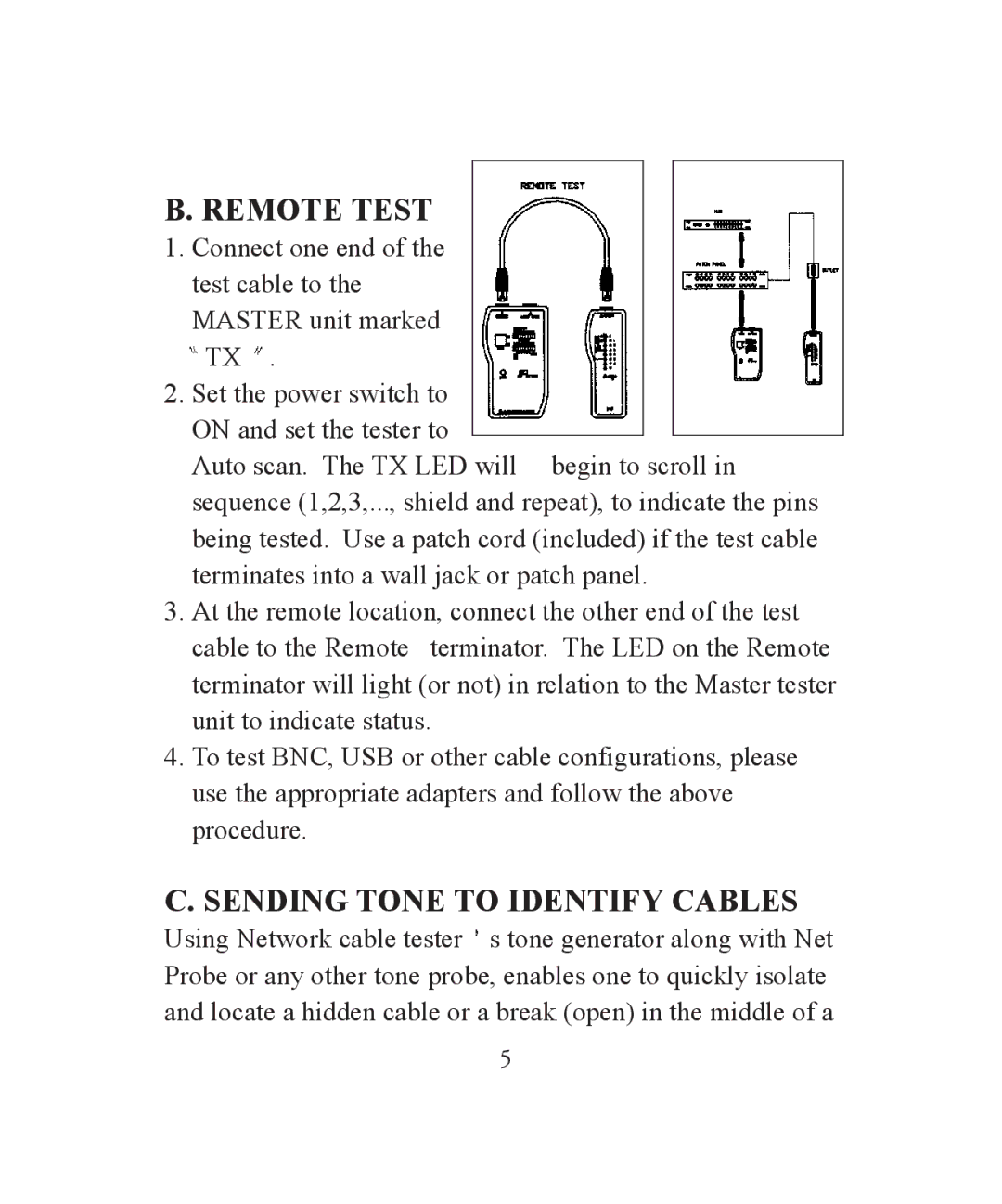 TRENDnet TC-NT2 instruction manual Remote Test, Sending Tone to Identify Cables 