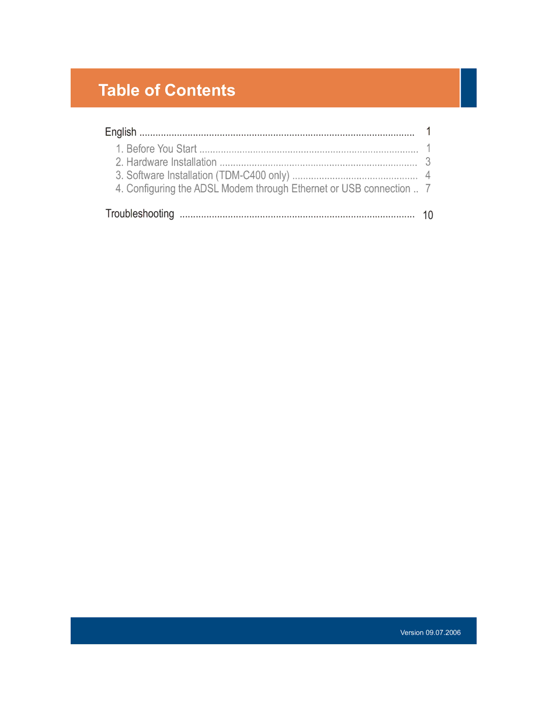 TRENDnet TDM-E400 manual Table of Contents 