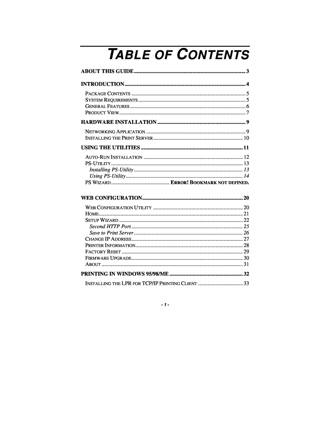 TRENDnet TE100-P1P manual Table Of Contents, About This Guide, Introduction, Hardware Installation, Using The Utilities 