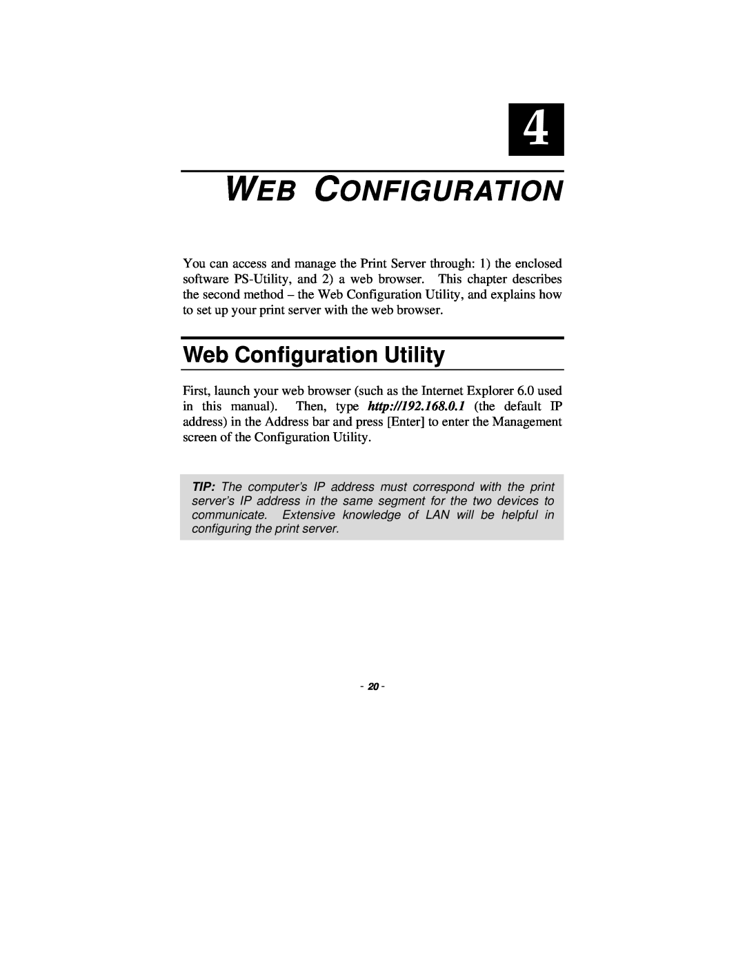 TRENDnet TE100-P1P manual Web Configuration Utility 