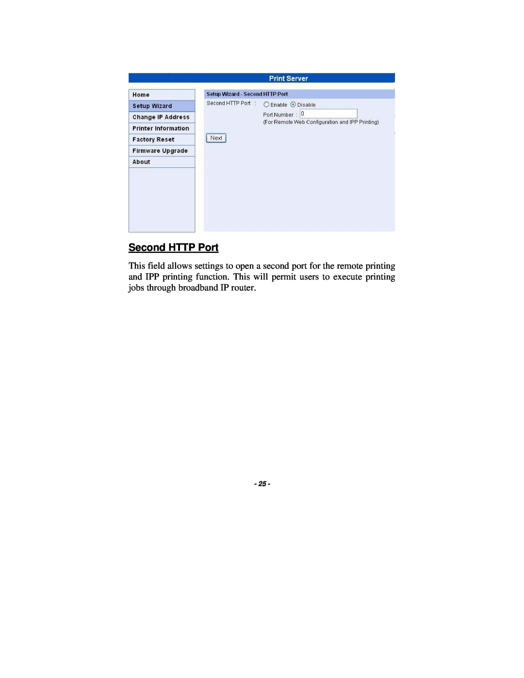 TRENDnet TE100-P1P manual Second HTTP Port 