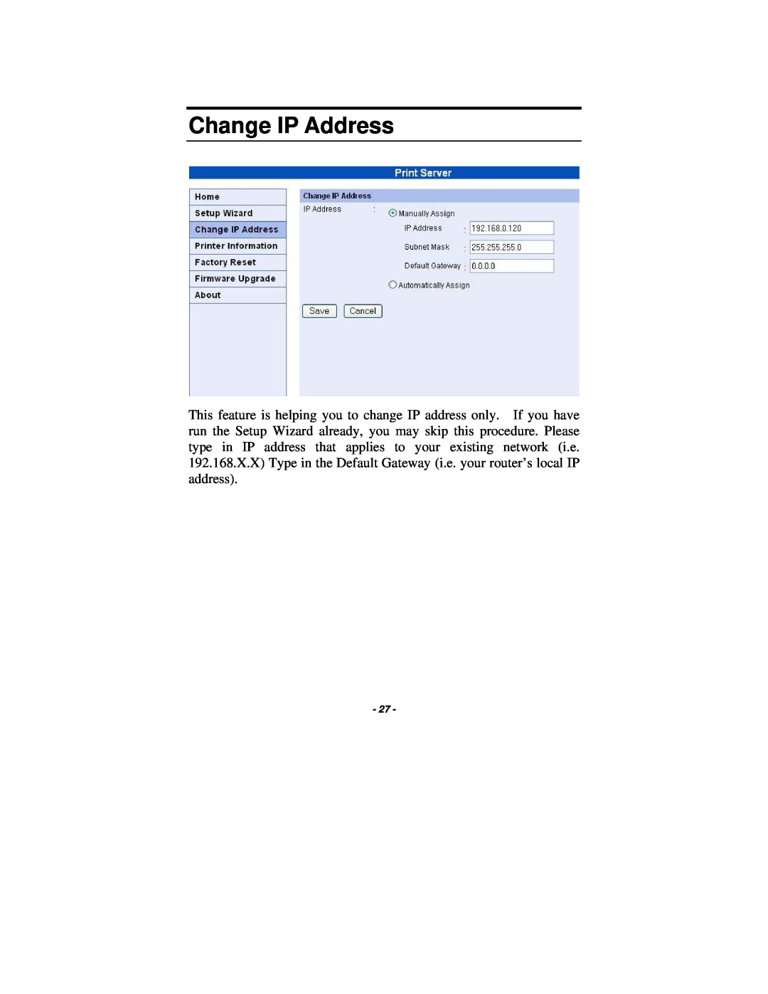 TRENDnet TE100-P1P manual Change IP Address 