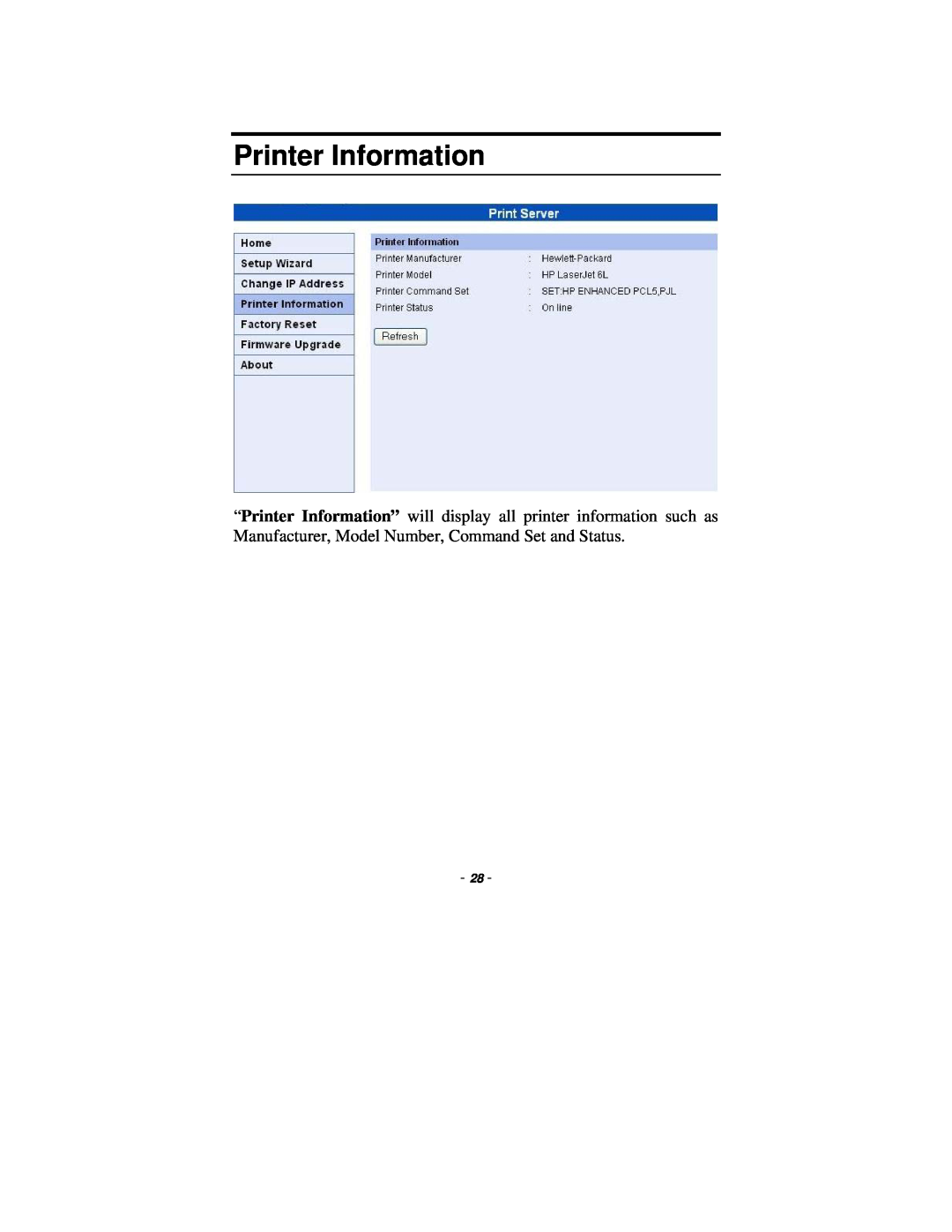 TRENDnet TE100-P1P manual Printer Information 