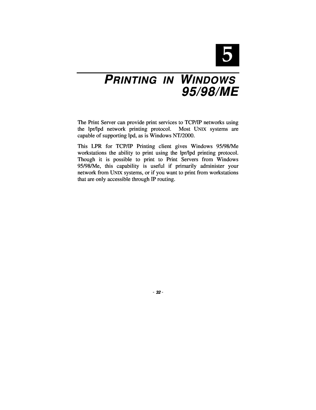 TRENDnet TE100-P1P manual 95/98/ME, Printing In Windows 