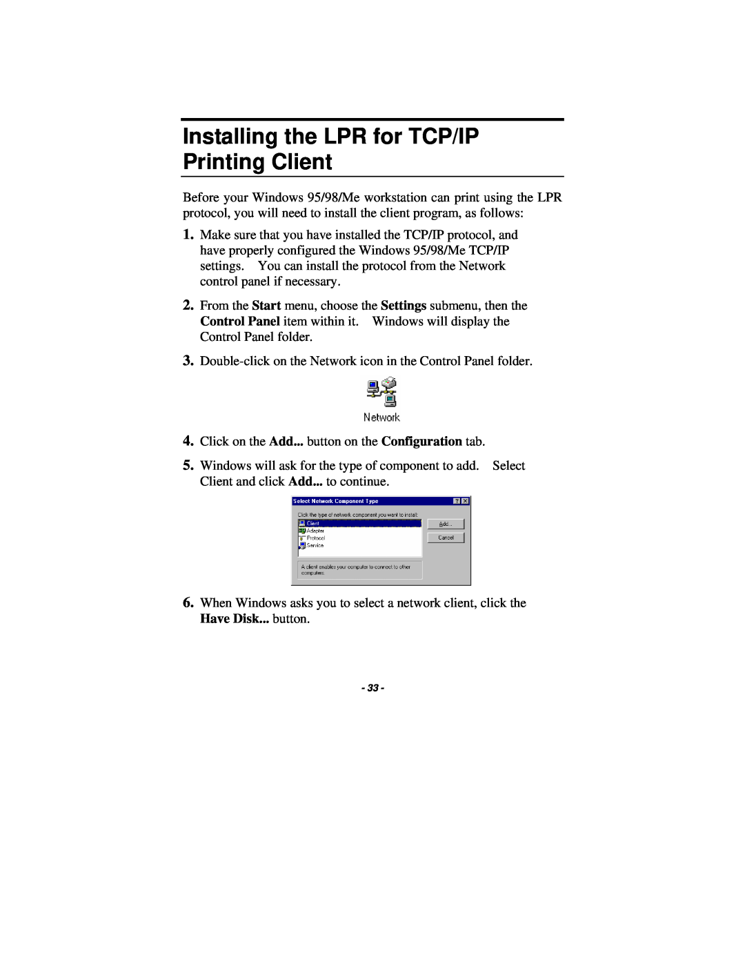 TRENDnet TE100-P1P manual Installing the LPR for TCP/IP Printing Client 