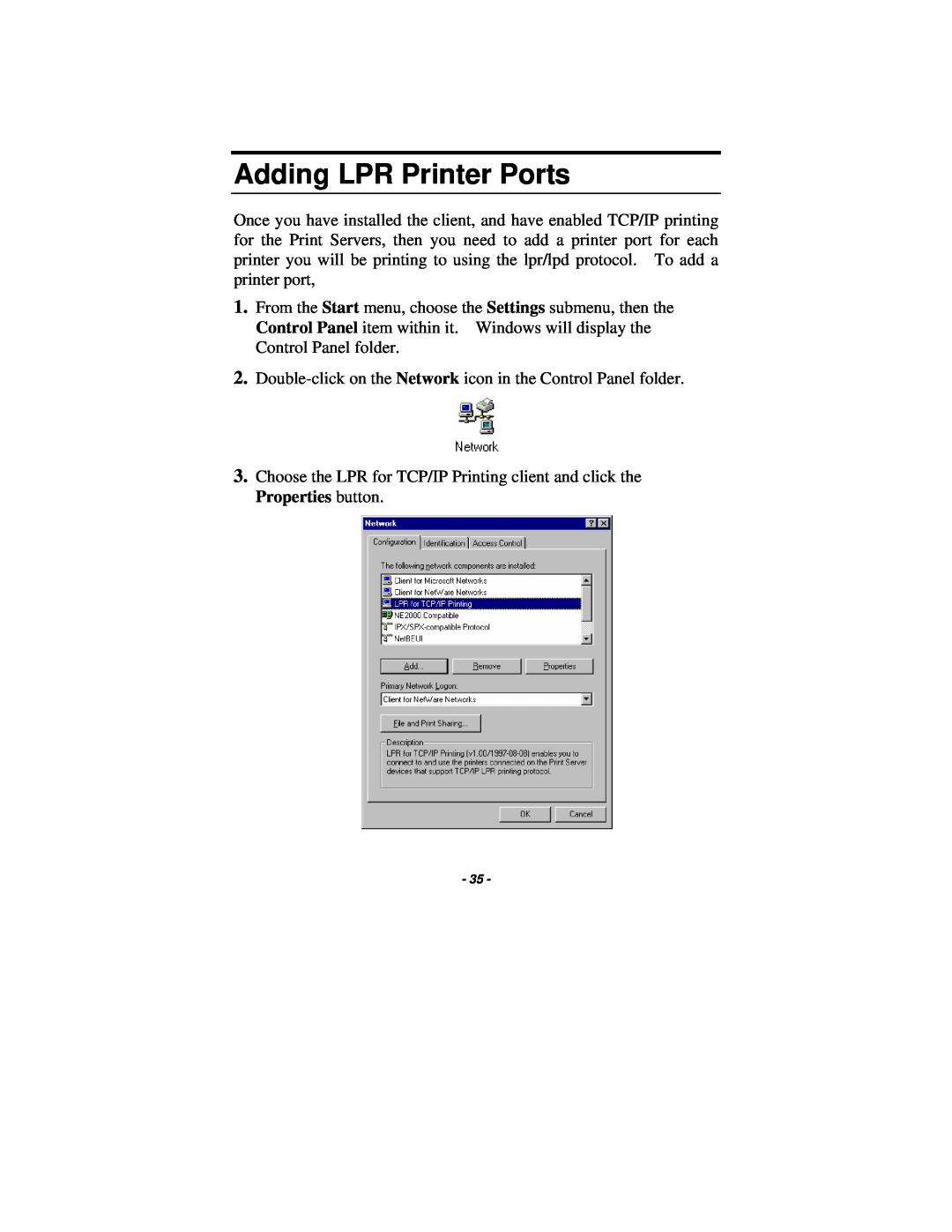 TRENDnet TE100-P1P manual Adding LPR Printer Ports 