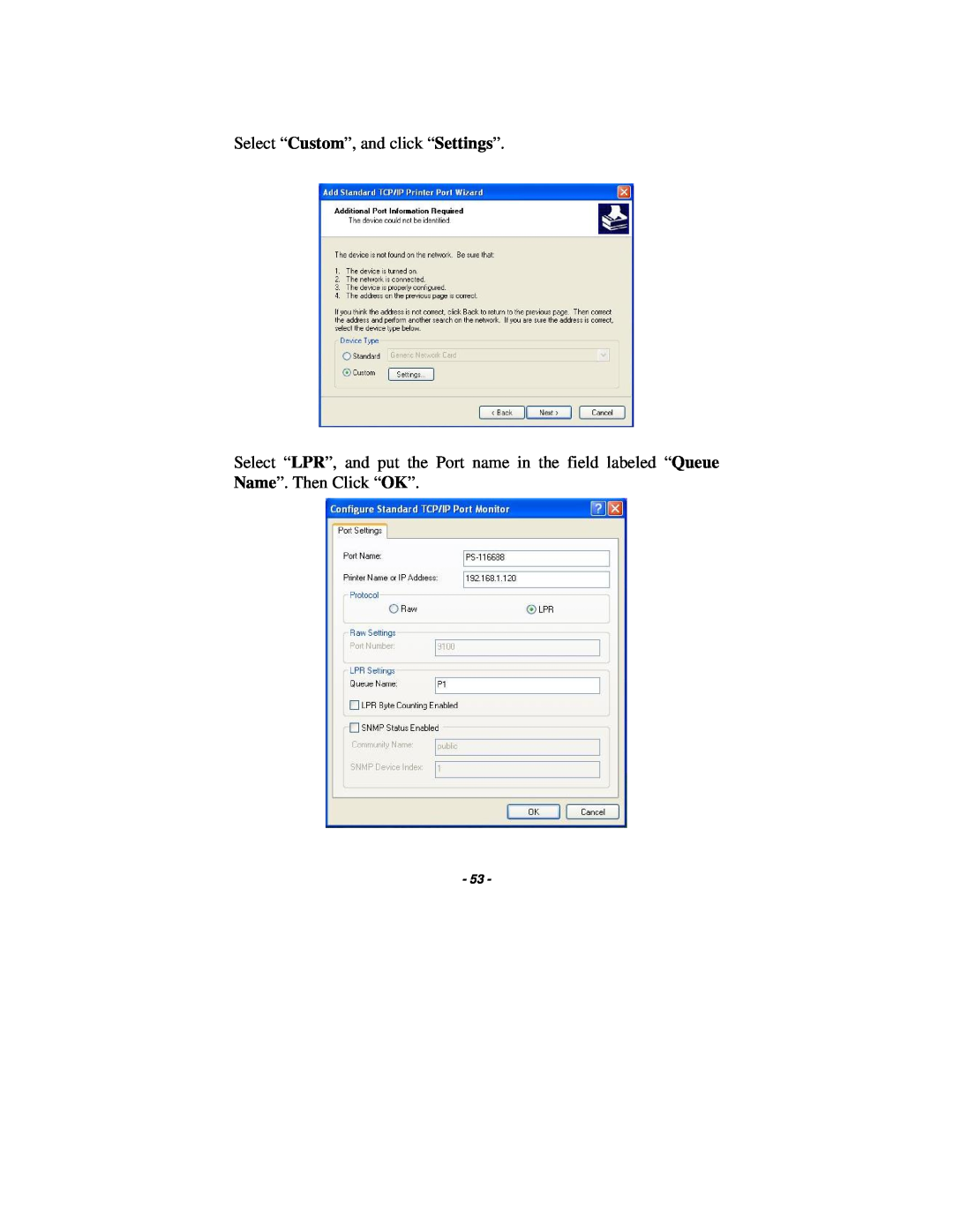 TRENDnet TE100-P1P manual Select “Custom”, and click “Settings” 