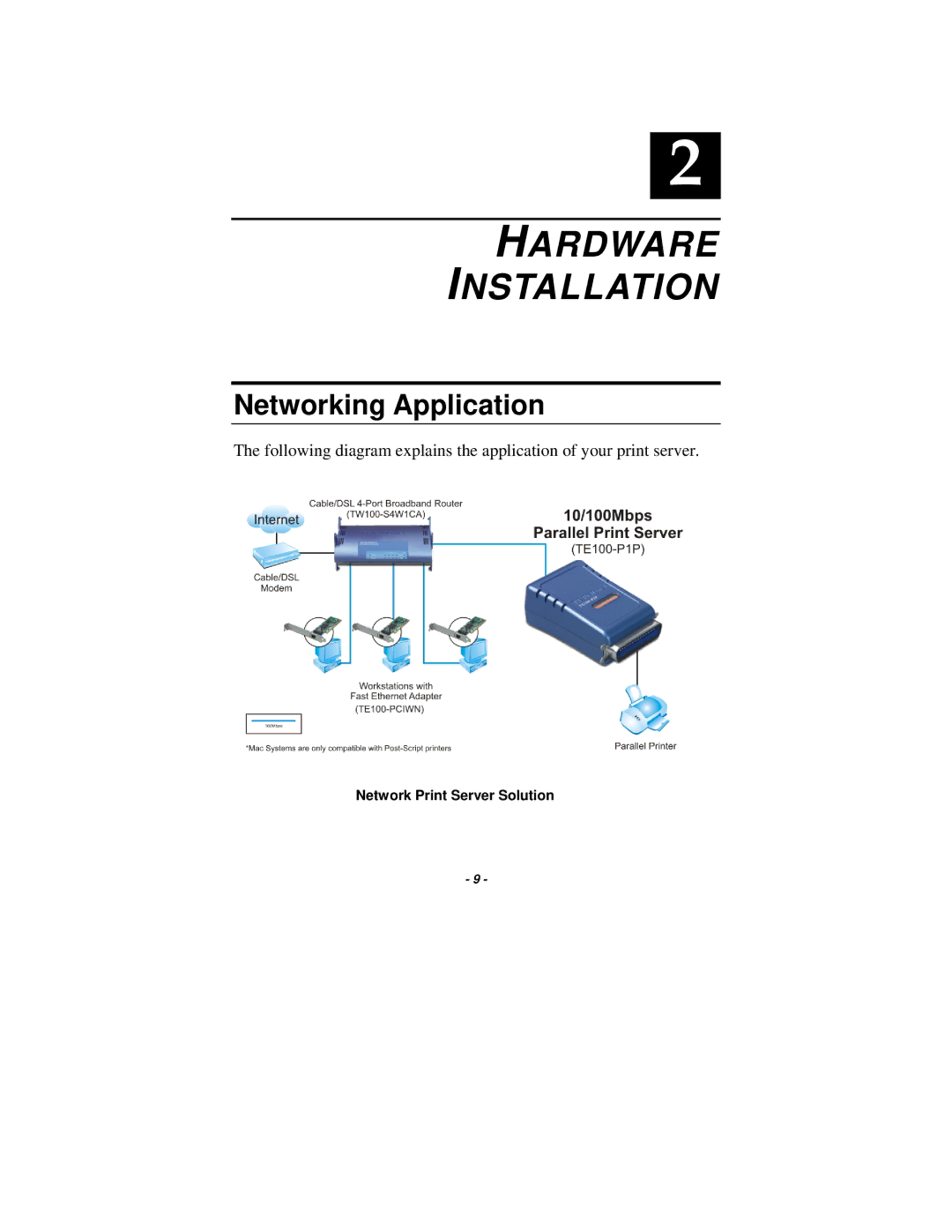 TRENDnet TE100-P1P manual Hardware Installation, Networking Application 