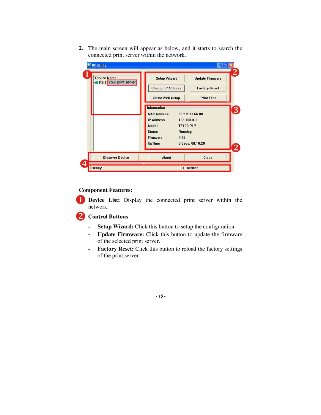 TRENDnet TE100-P1P manual Component Features 