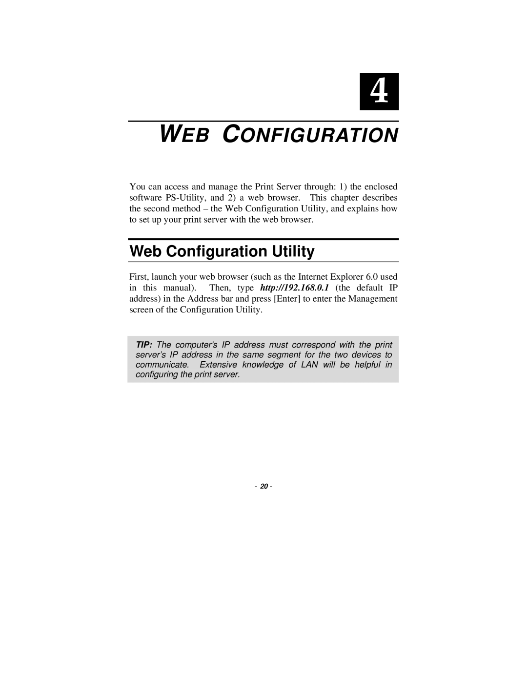 TRENDnet TE100-P1P manual WEB Configuration, Web Configuration Utility 