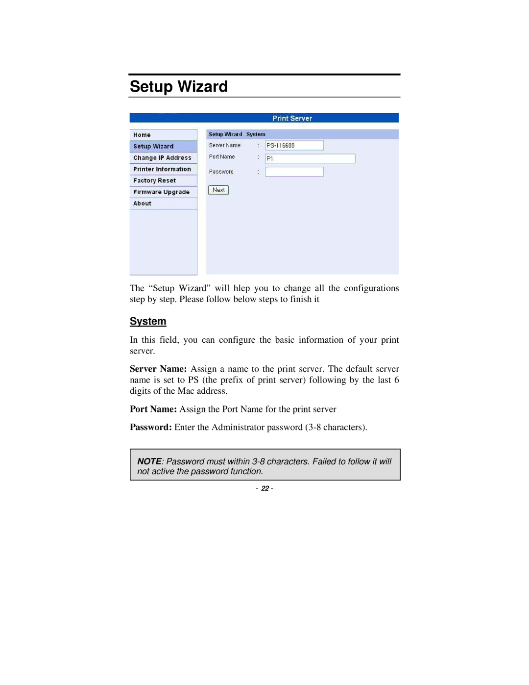 TRENDnet TE100-P1P manual Setup Wizard, System 