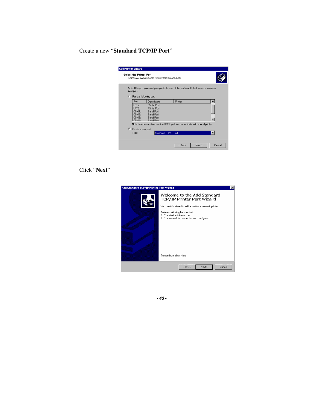 TRENDnet TE100-P1P manual Create a new Standard TCP/IP Port 