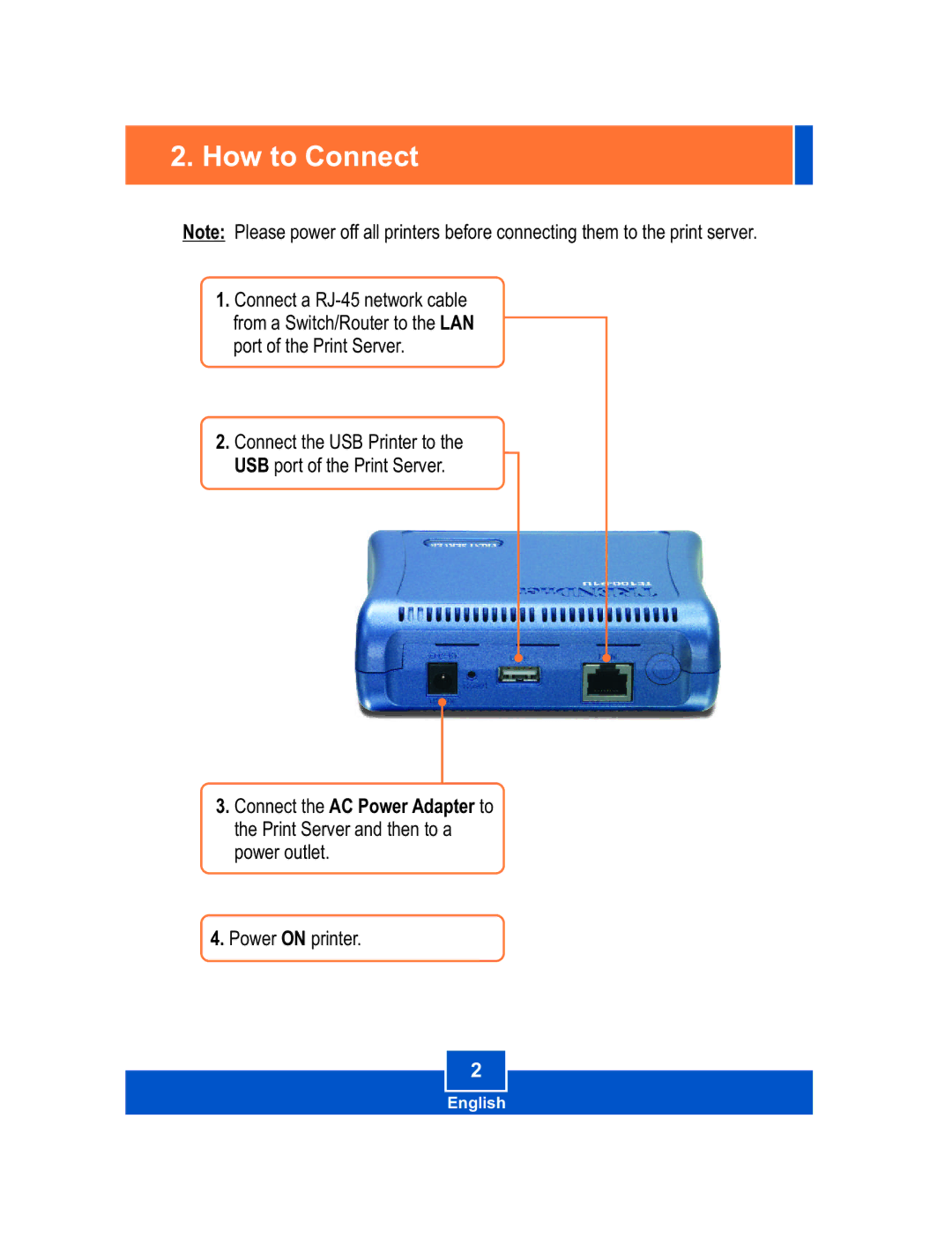 TRENDnet TE100-P1U, Print Server manual How to Connect 