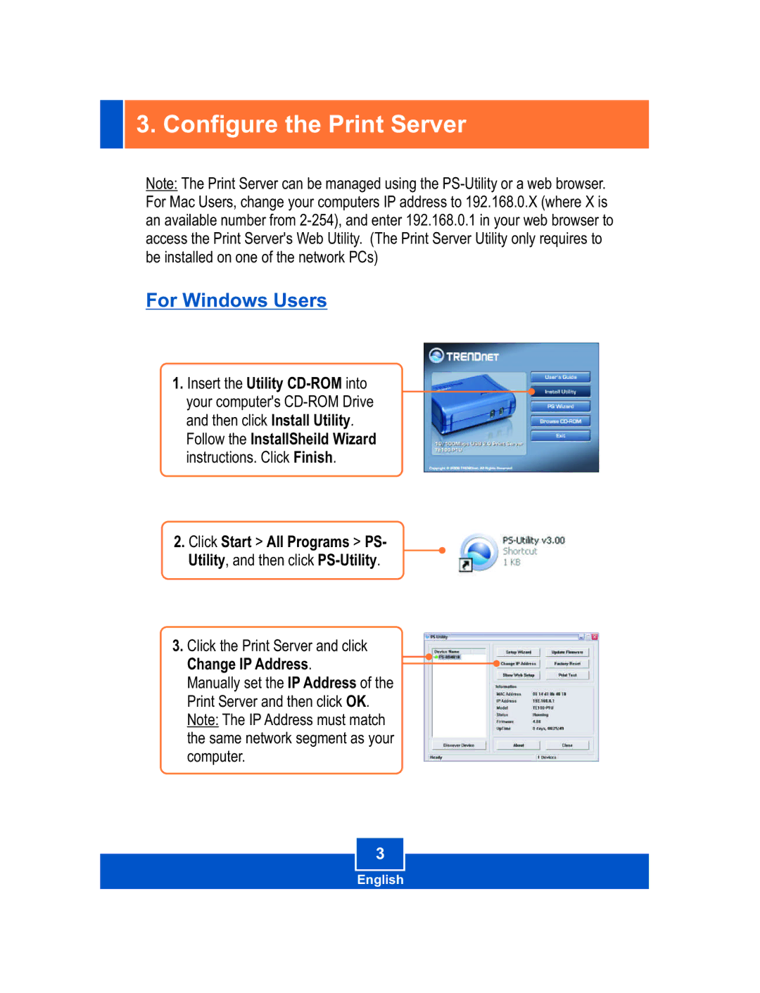 TRENDnet TE100-P1U manual Configure the Print Server, For Windows Users 