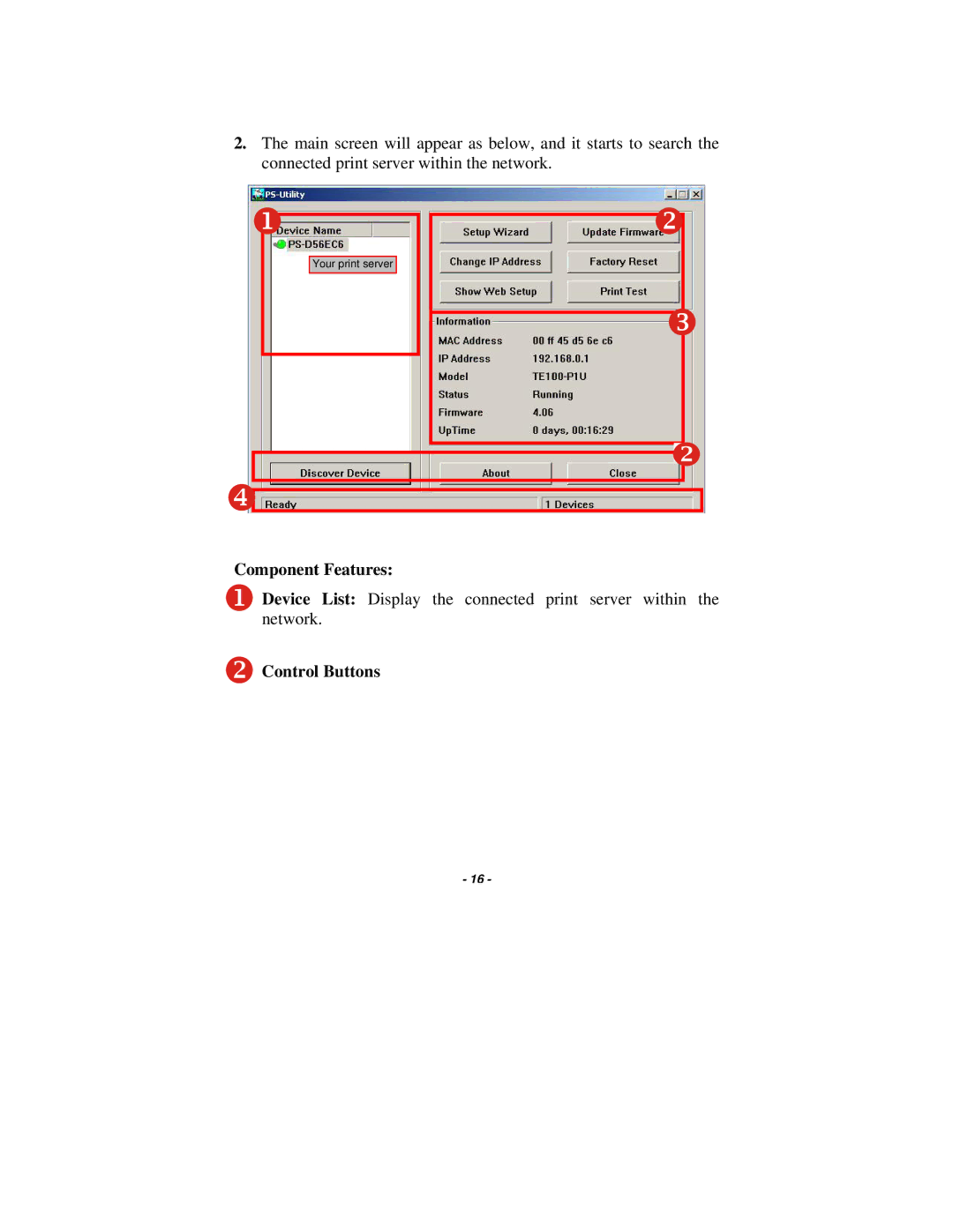 TRENDnet TE100-P1U manual Component Features 