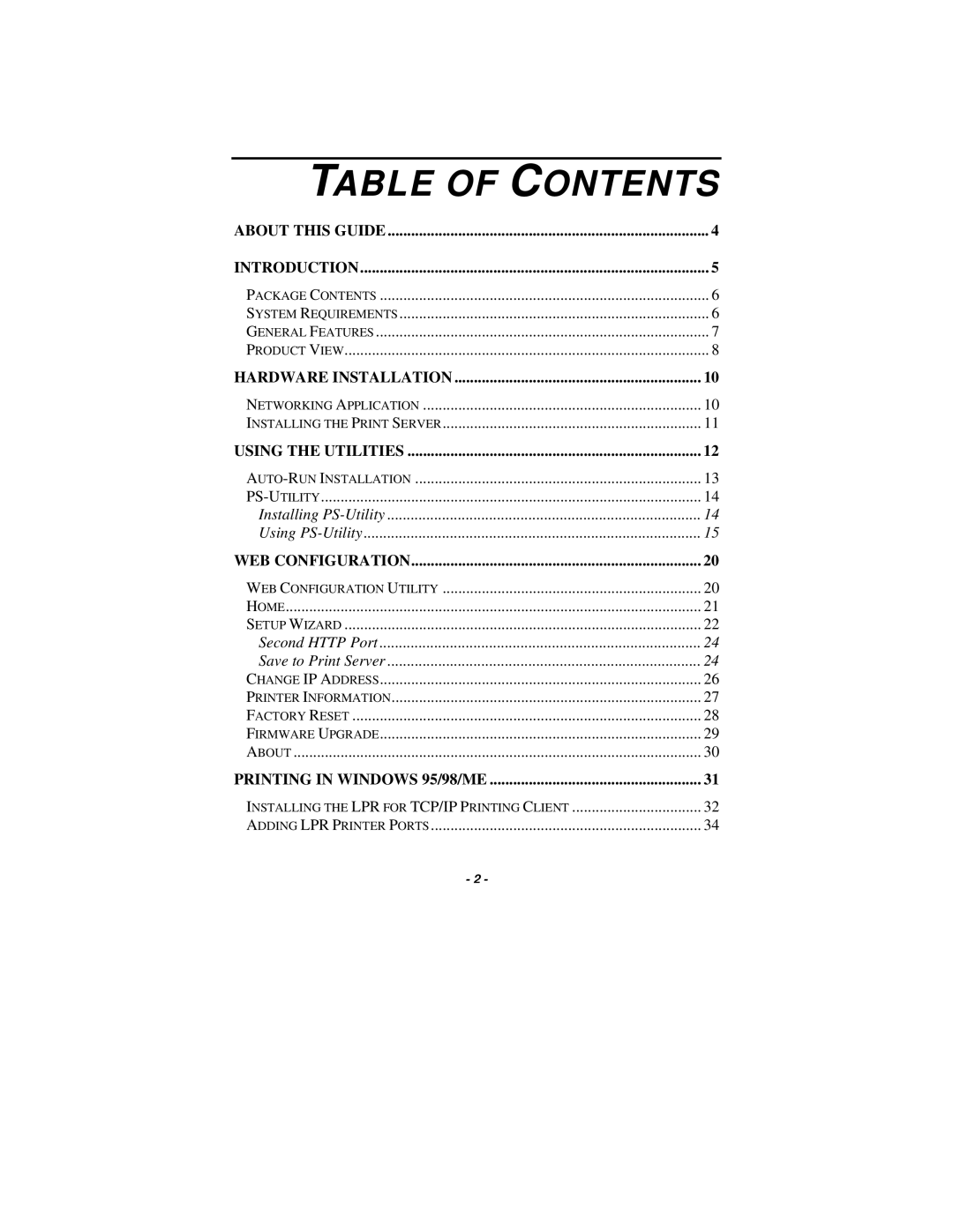 TRENDnet TE100-P1U manual Table of Contents 