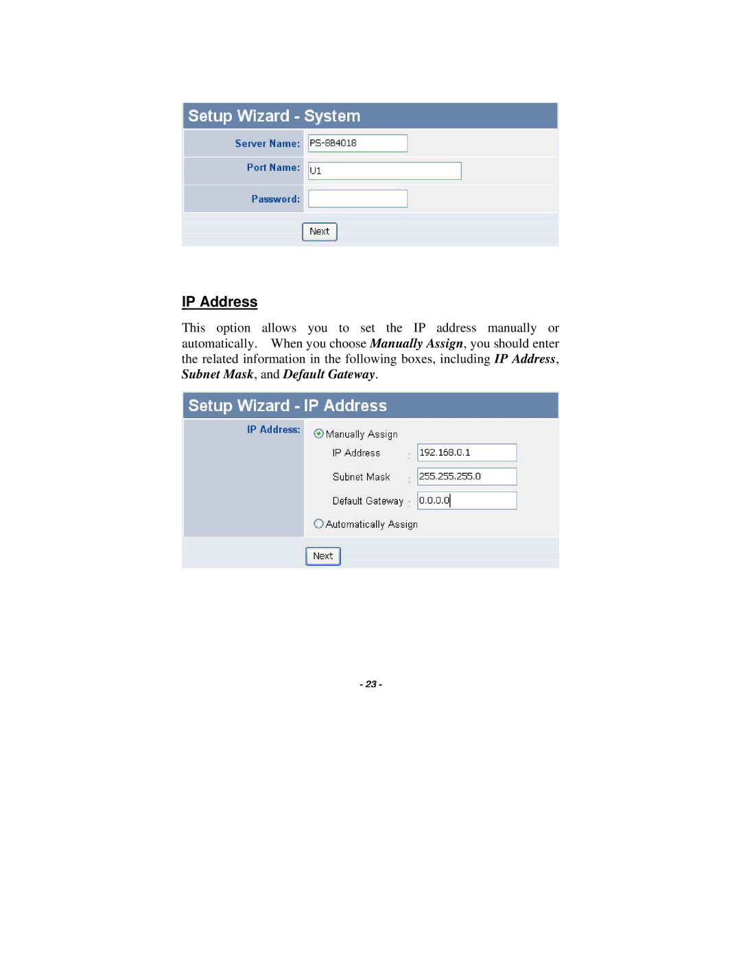 TRENDnet TE100-P1U manual IP Address 