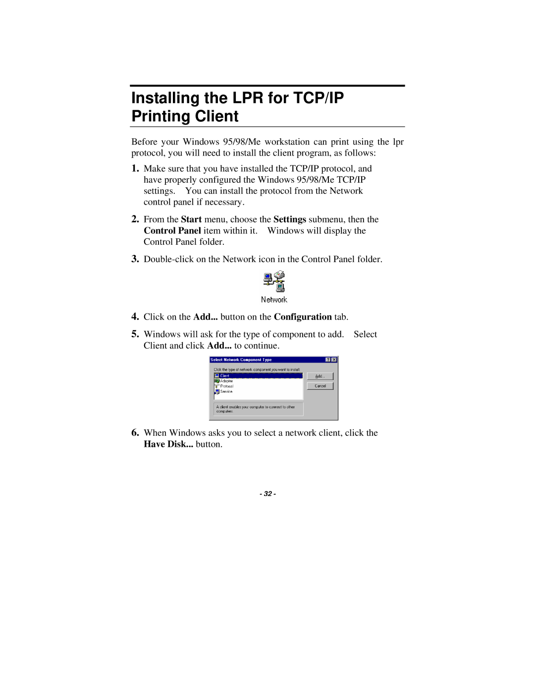 TRENDnet TE100-P1U manual Installing the LPR for TCP/IP Printing Client 