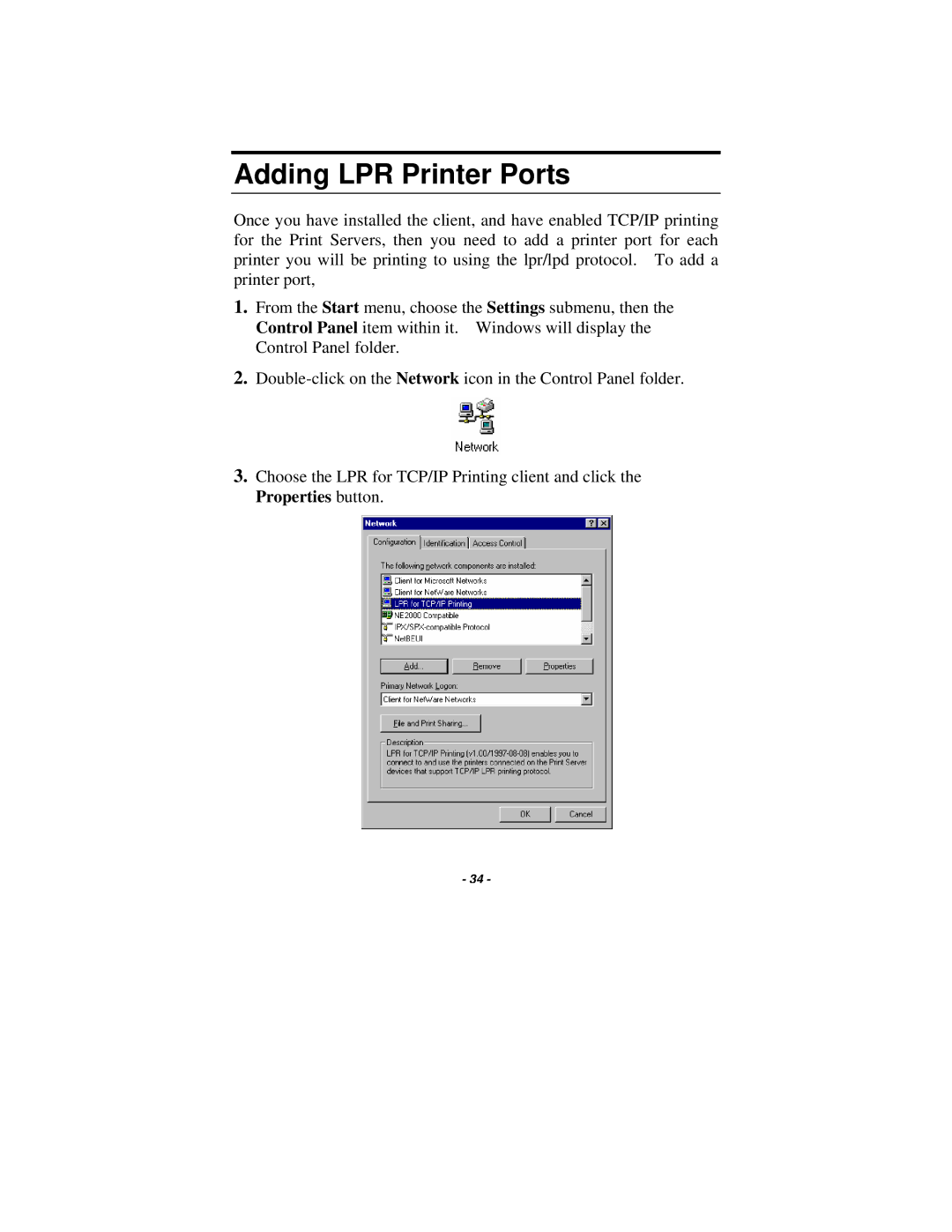 TRENDnet TE100-P1U manual Adding LPR Printer Ports 