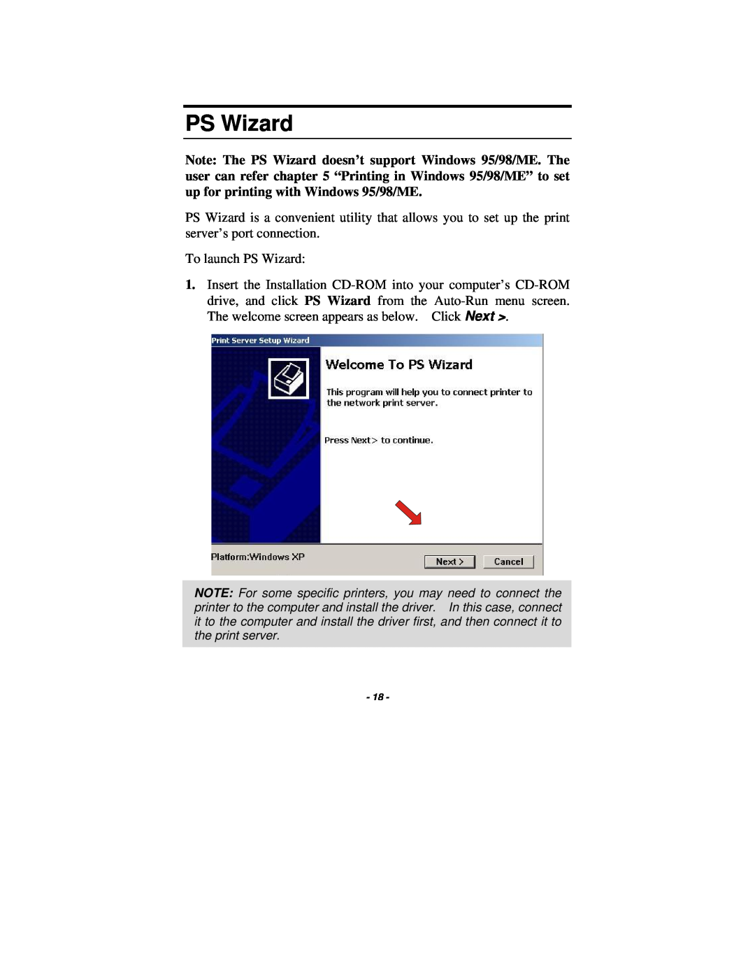 TRENDnet TE100-P1U manual PS Wizard 