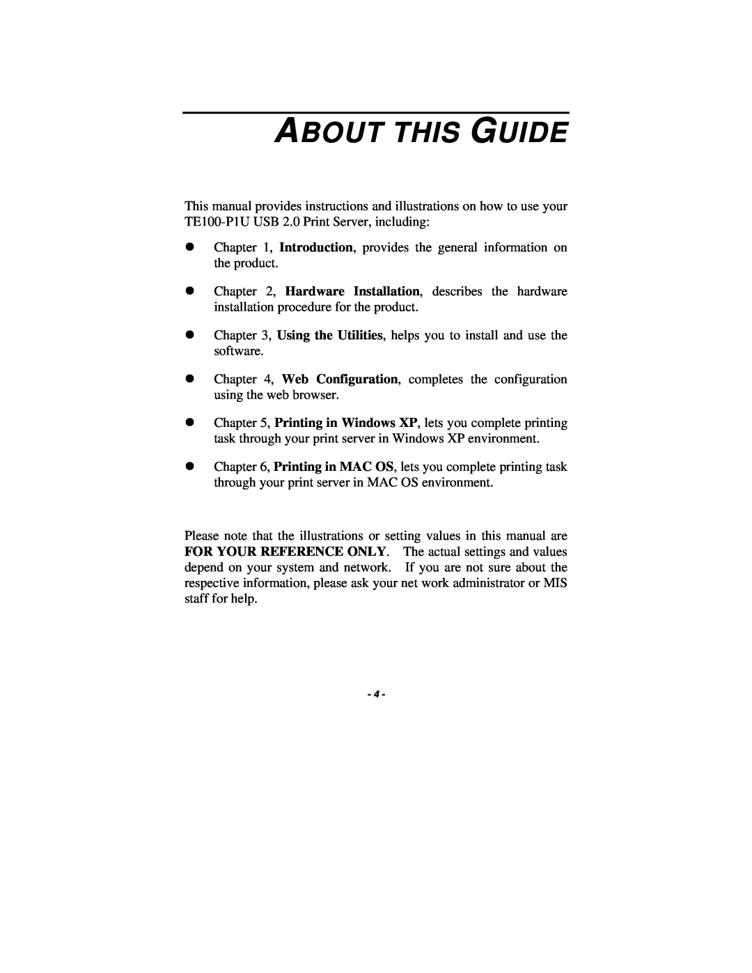 TRENDnet TE100-P1U manual About This Guide 