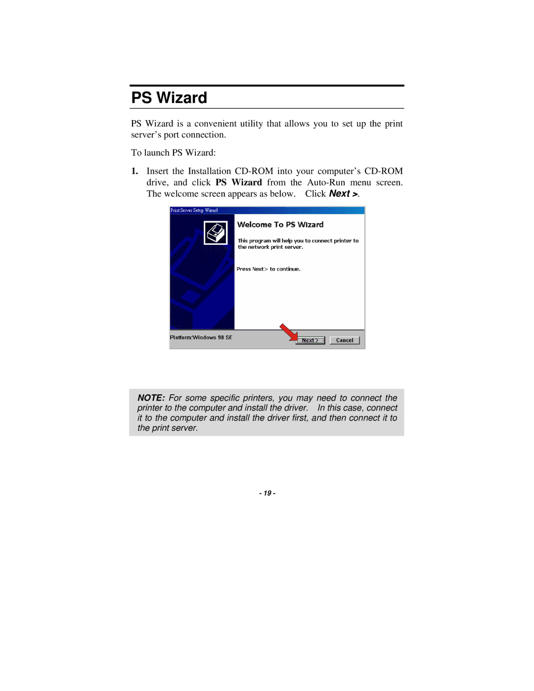 TRENDnet TE100-P21 manual PS Wizard 