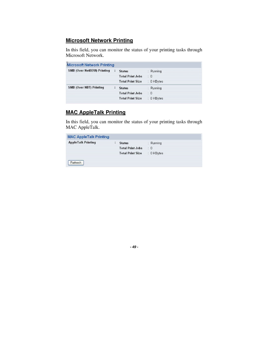 TRENDnet TE100-P21 manual Microsoft Network Printing, MAC AppleTalk Printing 