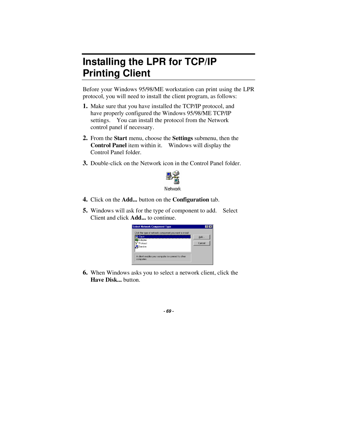 TRENDnet TE100-P21 manual Installing the LPR for TCP/IP Printing Client 