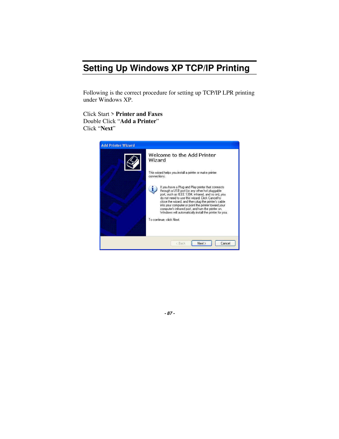 TRENDnet TE100-P21 manual Setting Up Windows XP TCP/IP Printing 