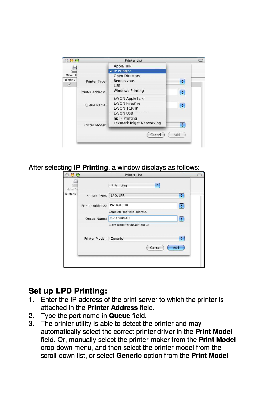 TRENDnet TE100-PIP manual Set up LPD Printing 
