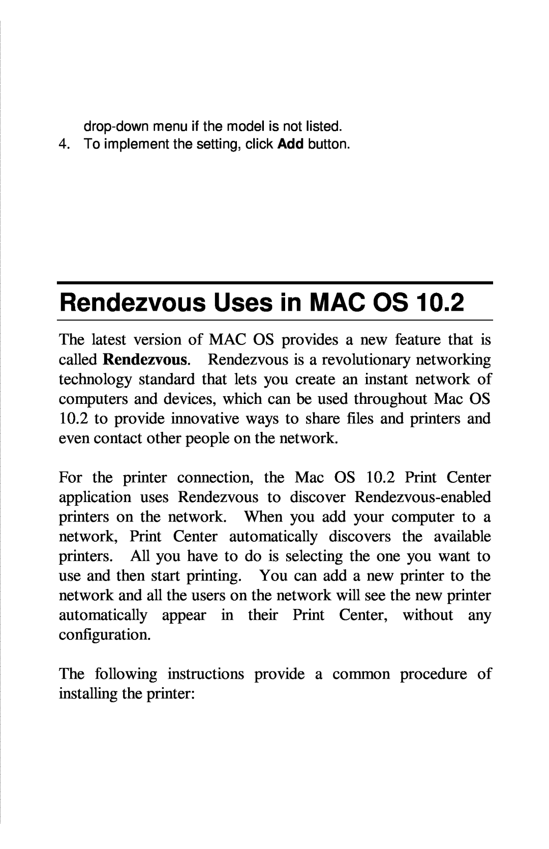 TRENDnet TE100-PIP manual Rendezvous Uses in MAC OS, drop-down menu if the model is not listed 