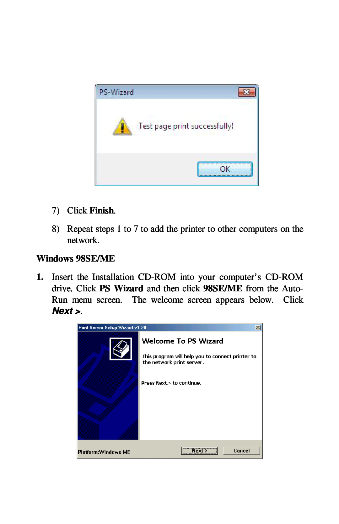 TRENDnet TE100-PIP manual Windows 98SE/ME, Next 