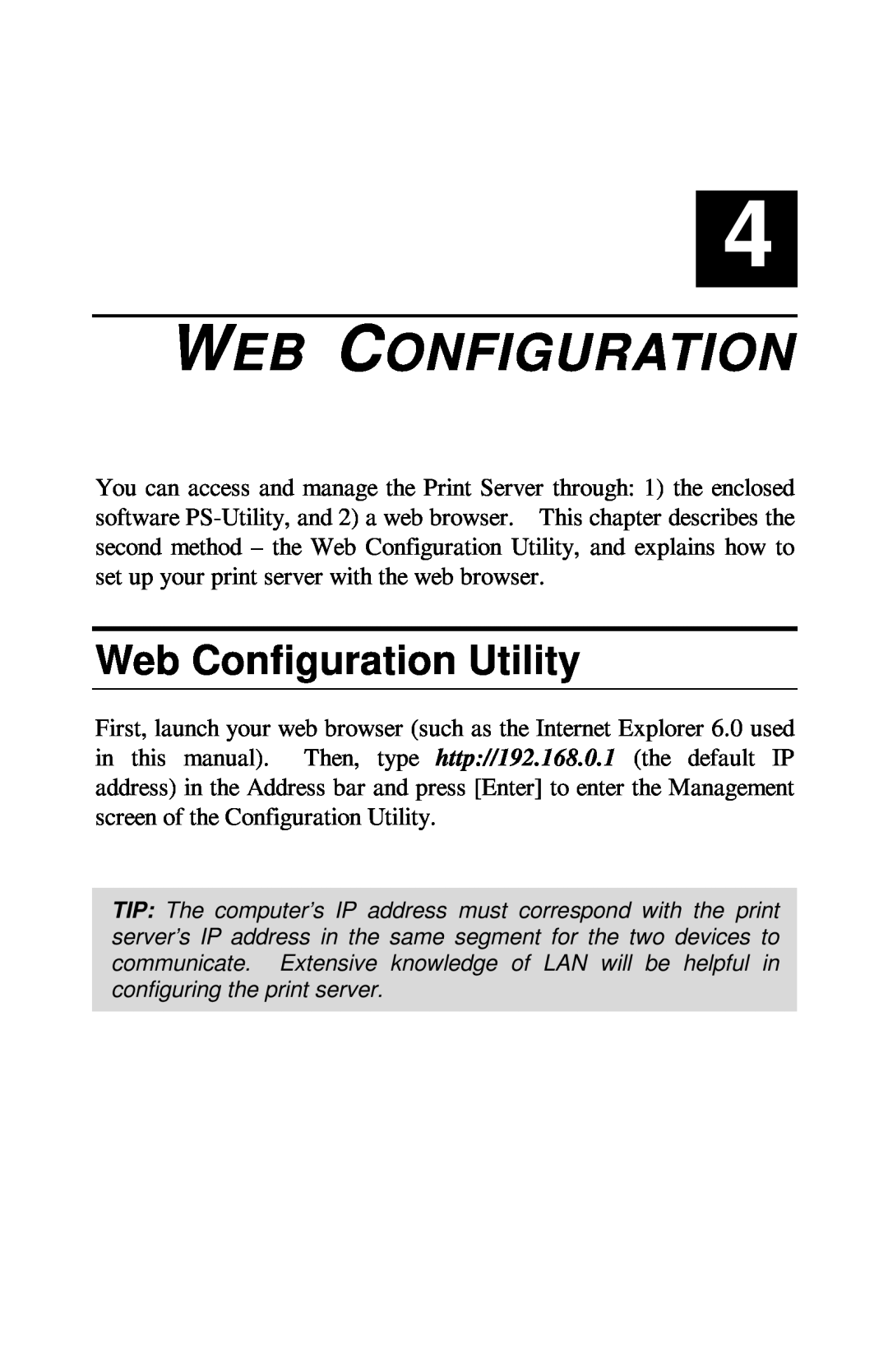 TRENDnet TE100-PIP manual Web Configuration Utility 