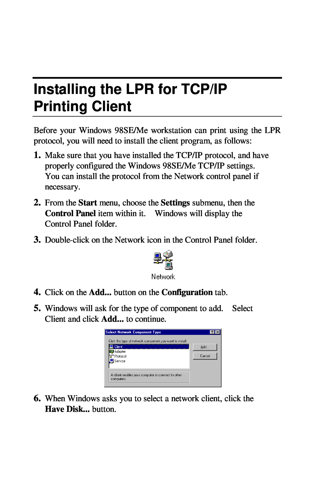 TRENDnet TE100-PIP manual Installing the LPR for TCP/IP Printing Client 